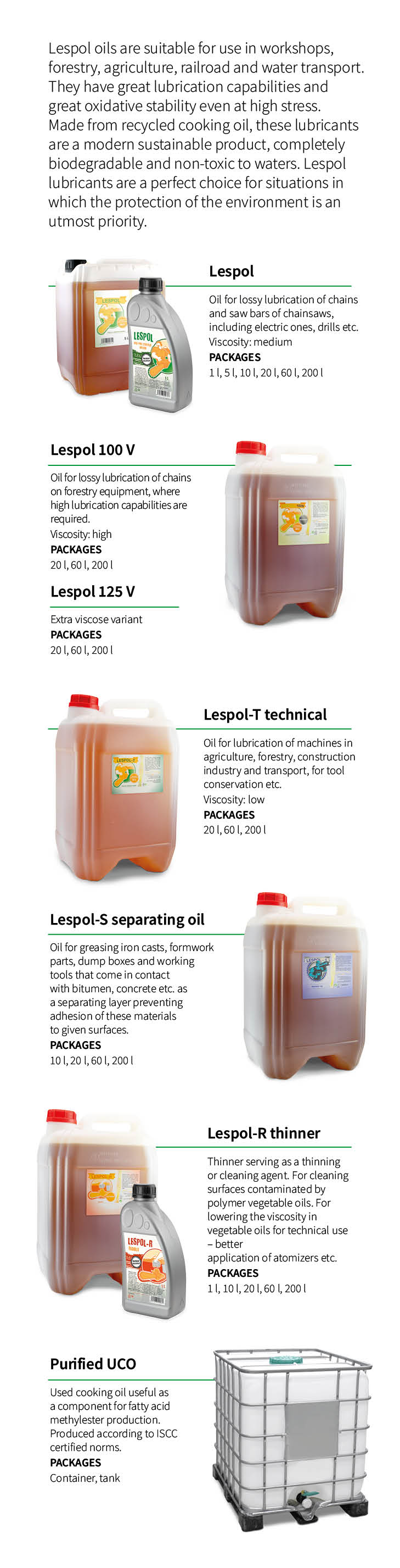 Oils for technical use, oil recycling